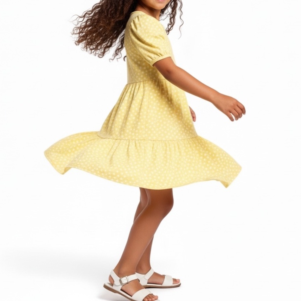 Gap Kids Yellow Floral Cotton Tiered Dress | Size 5